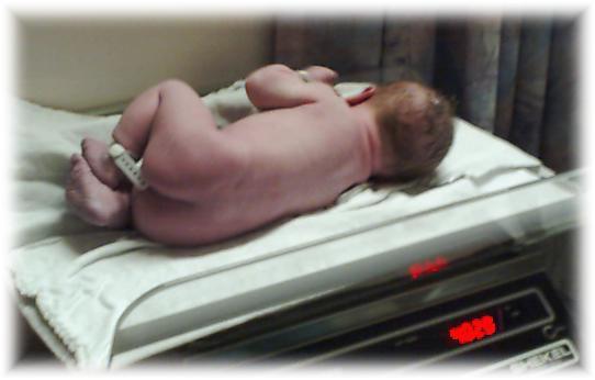 Just born: the weight is 4 kg sharp